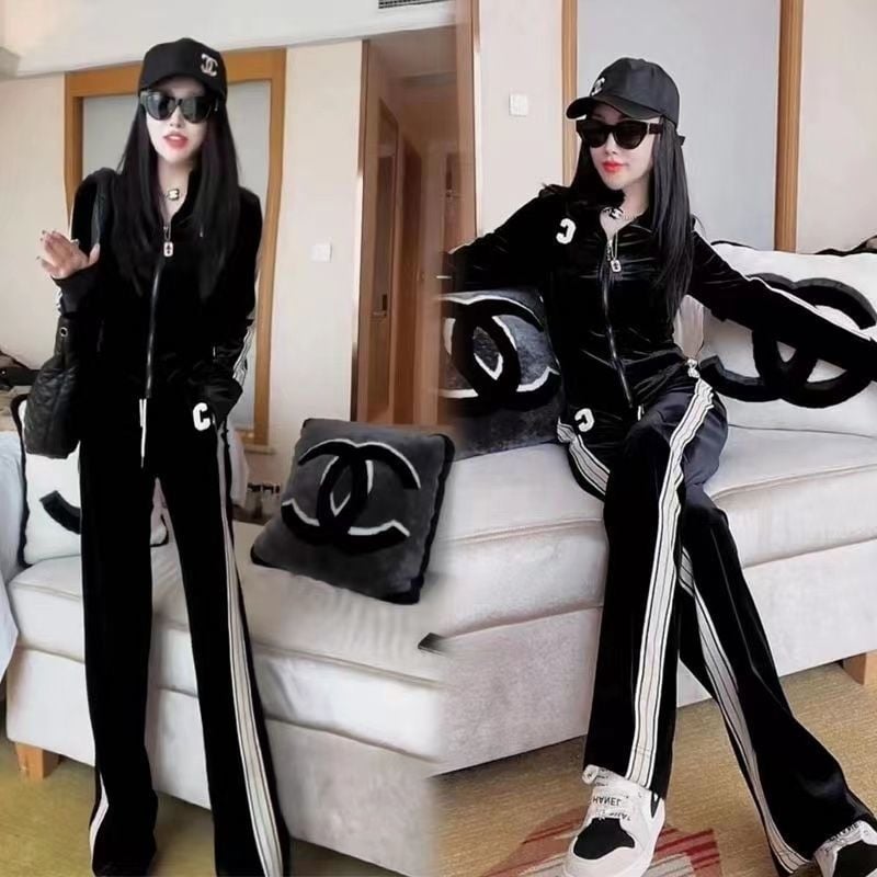 Ženski casual sportski komplet od velura i pamuka – dvodijelni set s dugim rukavima i širokim hlačama, jesen 2023