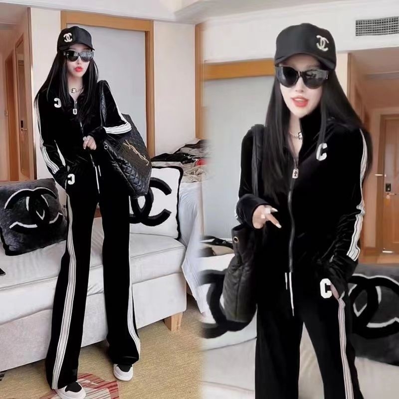 Ženski casual sportski komplet od velura i pamuka – dvodijelni set s dugim rukavima i širokim hlačama, jesen 2023