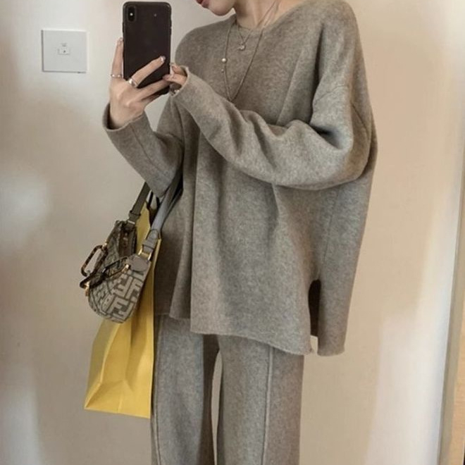 Ženski modni set u stilu Chanel za jesen/zimu, elegantan izgled društvene dame inspiriran korejskim dramom, trodijelni komplet sa širokim hlačama