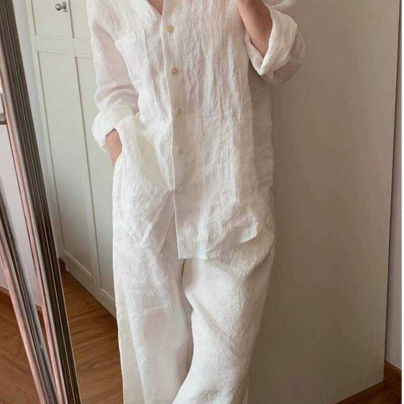 Ženski dvodijelni kostim s hlačama, pamuk tkanina, proljeće 2025, elegantan gradski stil