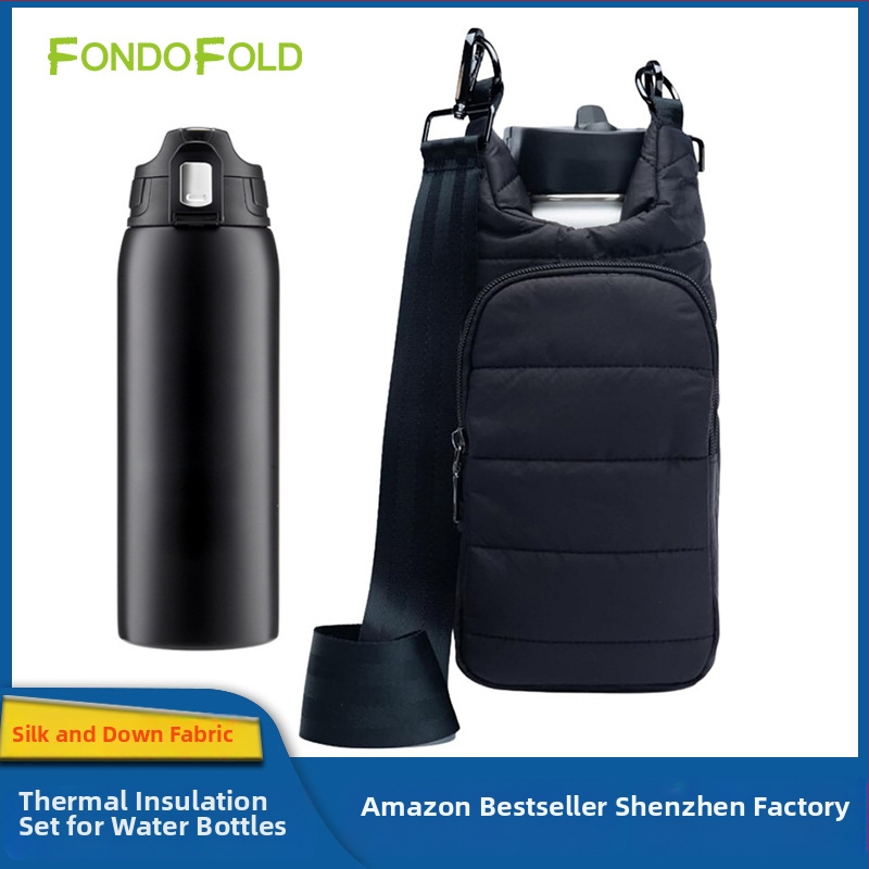 Izolovaný obal na fľašu z páperovej tkaniny, skladací s funkciou dopĺňania vody, kompatibilný s ľadovou kapsou, moderný minimalistický vertikálny štvorcový dizajn, balenie 60 kusov