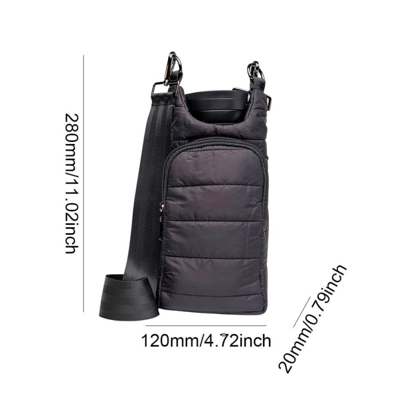 Szigetelt vízpalack tok; down-töltetű anyagból, összecsukható, vízfeltöltési funkcióval, jégcsomag-kompatibilis, modern minimalista függőleges négyszögletes dizájn, 60 darabos csomag