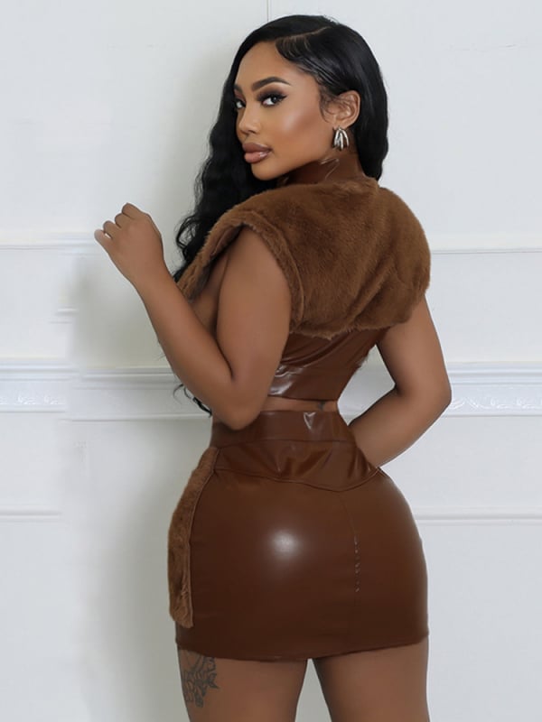 Ženski kostim sa suknjom u urbanom street stilu, patchwork dizajn, tkanina poliester-spandeks (95% poliester), kratka suknja, jesen 2024