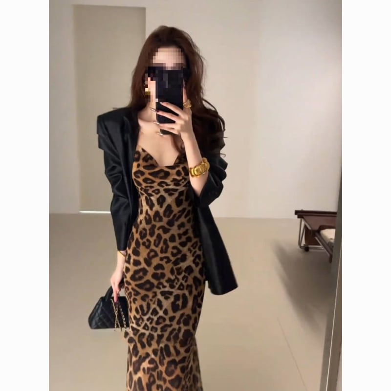 Korejski stil ranog jesenja: dvodijelni set odijela s leopardim uzorkom za žene