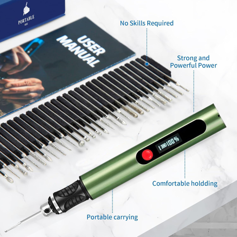 Újratölthető gravíró toll lítium akkumulátorral – körömdíszítésre és jádefaragásra, elektromos polírozó, DC 10-30V