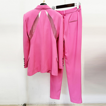 Set sako i uske hlače s prozirnim mrežastim patchworkom — poliester, duge rukave, proljeće 2026