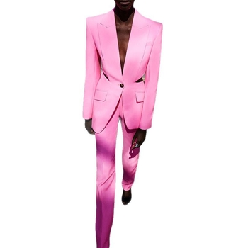 Set sako i uske hlače s prozirnim mrežastim patchworkom — poliester, duge rukave, proljeće 2026