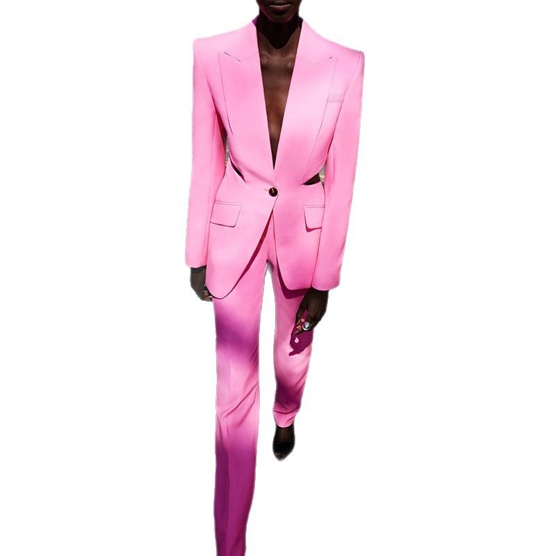 Set sako i uske hlače s prozirnim mrežastim patchworkom — poliester, duge rukave, proljeće 2026