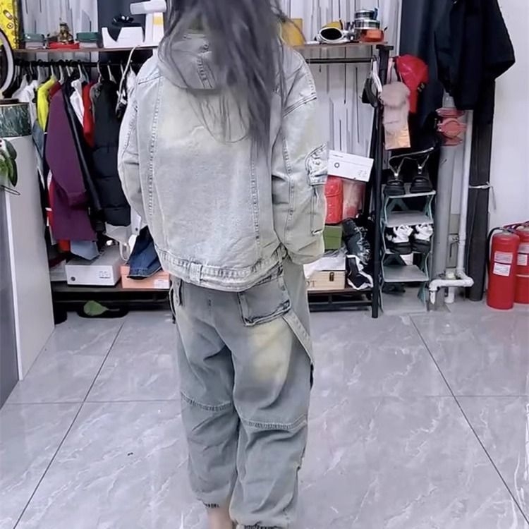 Patchwork set od pamuka – top i hlače, za sve sezone, dugi rukav, ulični punk stil