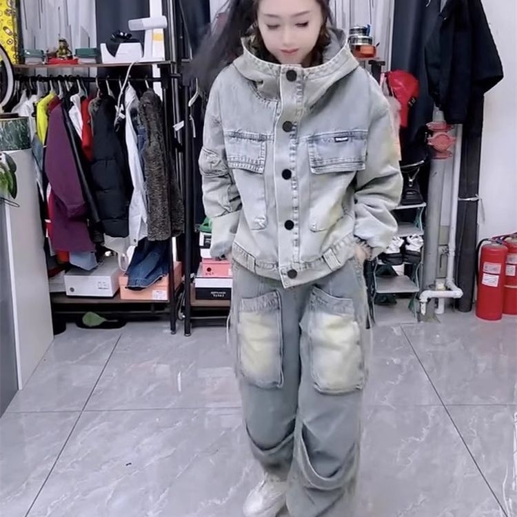 Patchwork set od pamuka – top i hlače, za sve sezone, dugi rukav, ulični punk stil