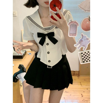 Női JK egyenruha tengeri-stílusú hosszú plisírozott szoknyával, poliészter, Feifei ujj - 2025 nyár