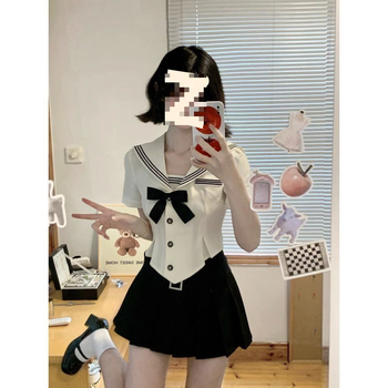 Női JK egyenruha tengeri-stílusú hosszú plisírozott szoknyával, poliészter, Feifei ujj - 2025 nyár