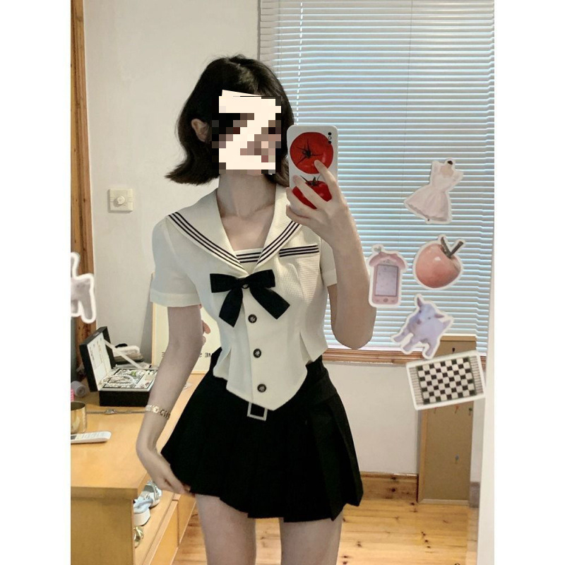 Női JK egyenruha tengeri-stílusú hosszú plisírozott szoknyával, poliészter, Feifei ujj - 2025 nyár