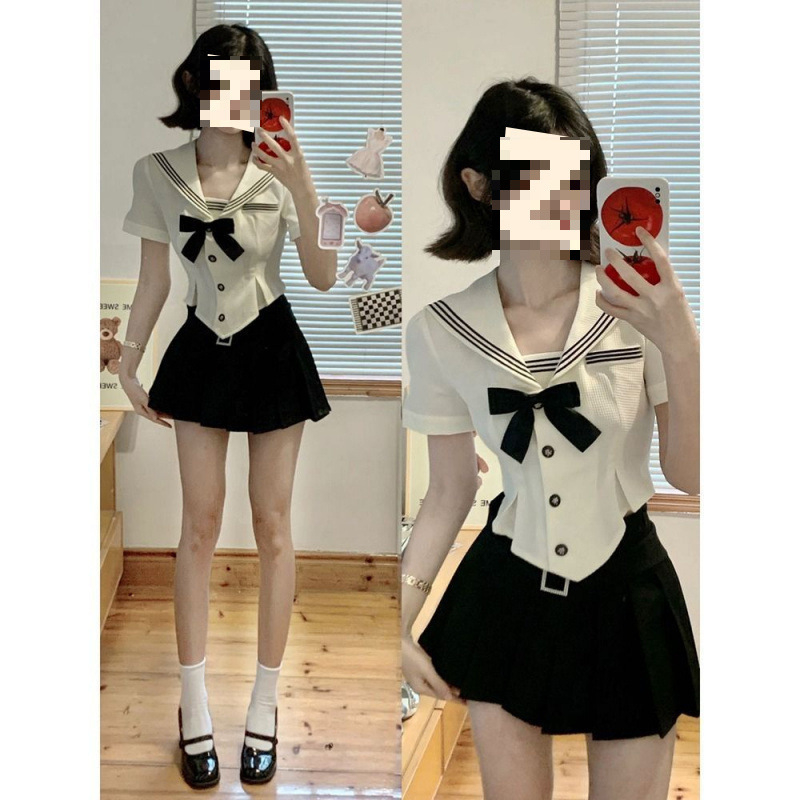 Női JK egyenruha tengeri-stílusú hosszú plisírozott szoknyával, poliészter, Feifei ujj - 2025 nyár