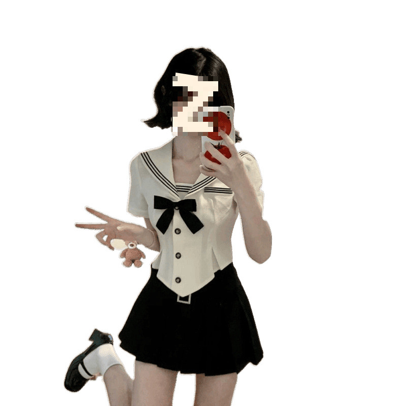 Női JK egyenruha tengeri-stílusú hosszú plisírozott szoknyával, poliészter, Feifei ujj - 2025 nyár