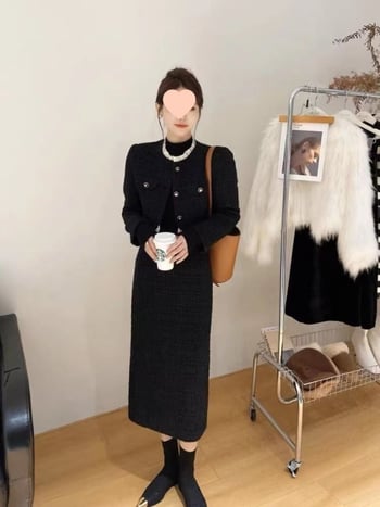 Nova jesensko-zimska dvodijelna kombinacija: mini suknja i top, elegantan ženski stil s korejskim prizvukom