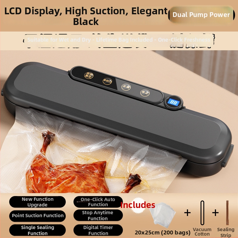 Domácka vákuová balička na potraviny, ABS plast, priemer 30 cm, výkon 110 W, napätie 220 V, kapacita 1501-2000 ml