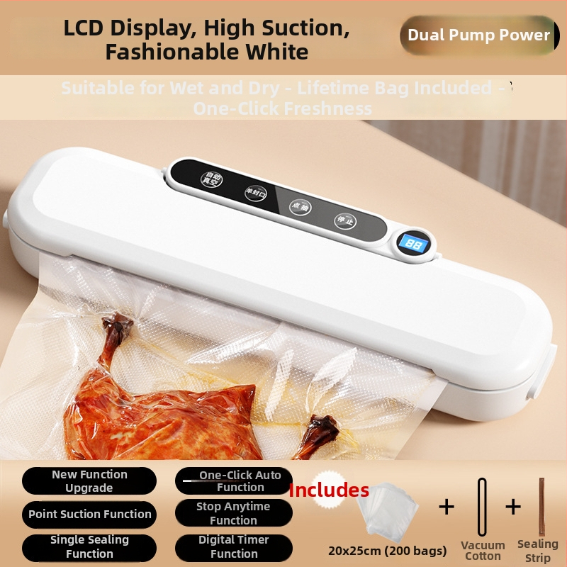 Domácka vákuová balička na potraviny, ABS plast, priemer 30 cm, výkon 110 W, napätie 220 V, kapacita 1501-2000 ml