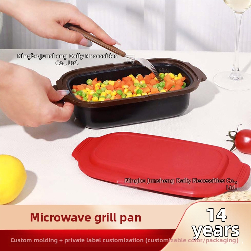 Viacfunkčný gril panvica na mikrovlnnú rúru, nepriľnavý materiál z hliníkovej zliatiny so silikónom, kórejský štýl, hliníkové veko
