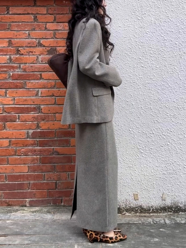 Ženski elegantni kostim-suknja, jesen 2025, duga suknja, mek završetak, 95% poliester