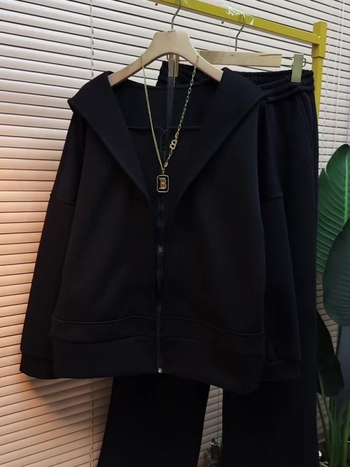 Ženski dvodijelni set: hoodie sa zipom i široke hlače, jesen 2025, elegantan gradski stil