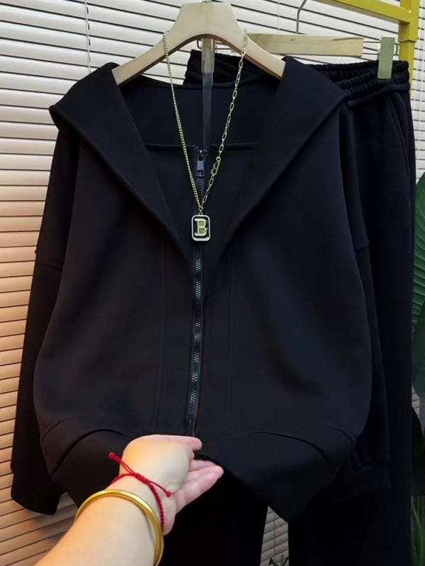 Ženski dvodijelni set: hoodie sa zipom i široke hlače, jesen 2025, elegantan gradski stil