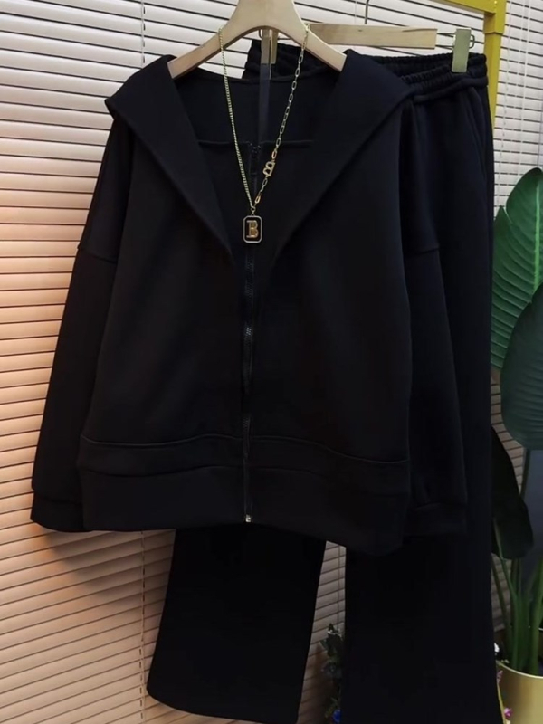 Ženski dvodijelni set: hoodie sa zipom i široke hlače, jesen 2025, elegantan gradski stil