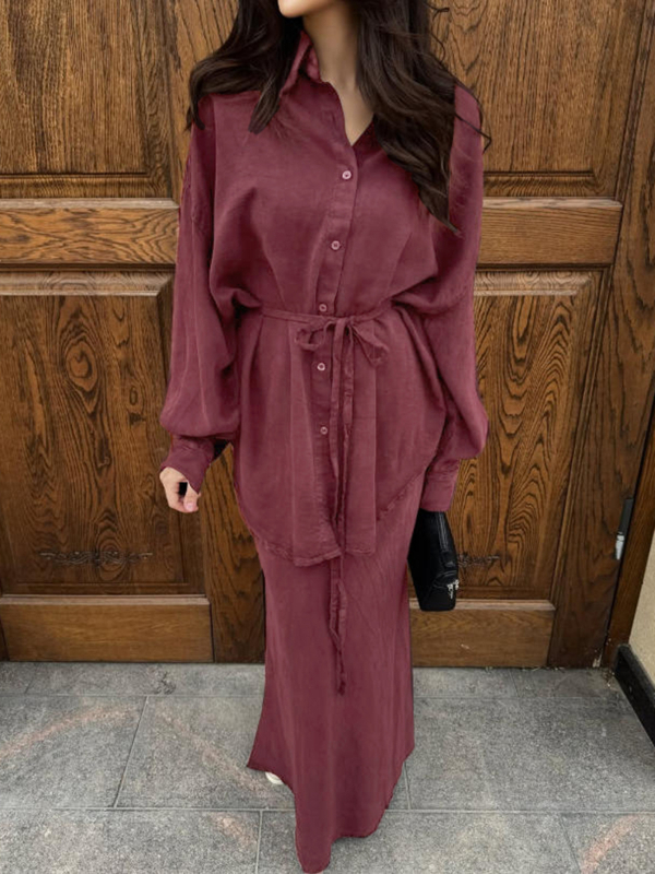 Dvodijelni set: jakna i suknja, vrh tip košulje, bez glačanja, acetatna tkanina, poliester 90–95%, najlon do 30%, japansko-korejski casual stil, zima 2025