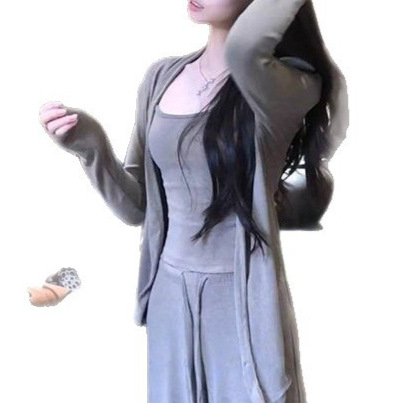 Ženski set: kardigan i top s naramenicama za jesen-zimu, dugi rukav, kardigan s unutarnjim topom, ležerno elegantan casual stil