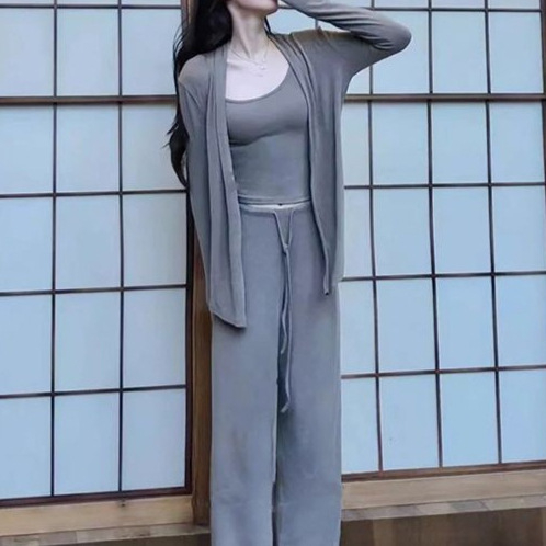 Ženski set: kardigan i top s naramenicama za jesen-zimu, dugi rukav, kardigan s unutarnjim topom, ležerno elegantan casual stil