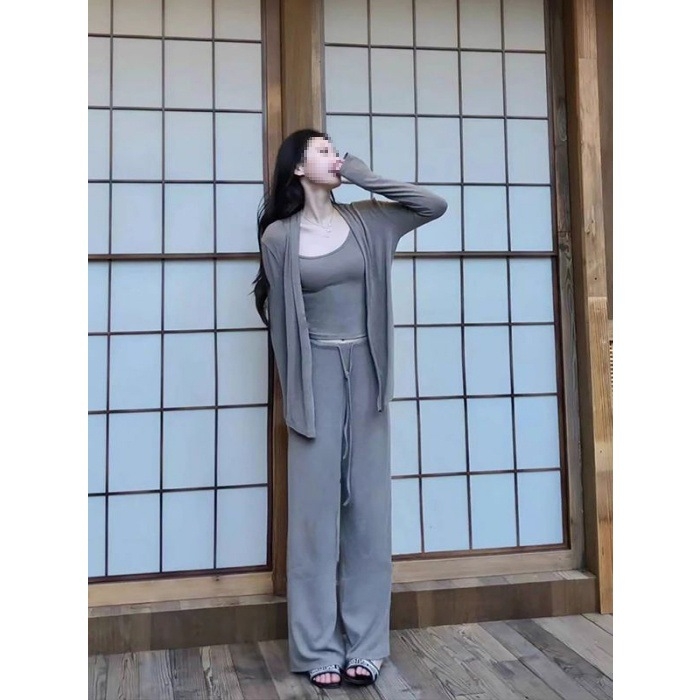 Ženski set: kardigan i top s naramenicama za jesen-zimu, dugi rukav, kardigan s unutarnjim topom, ležerno elegantan casual stil