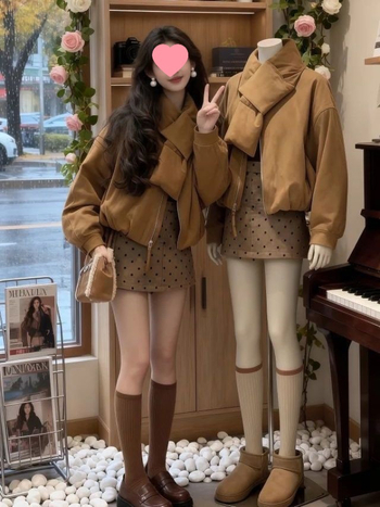 Ženski jesenski modni dvodijelni set: korejski retro topao pamuk kaput i suknja