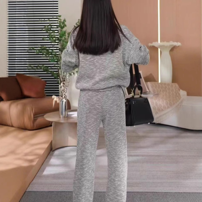 Ženski dvodijelni casual komplet: sweatshirt s geometrijskim uzorkom i široke hlače, poliester, jesen 2024, ležerni stil