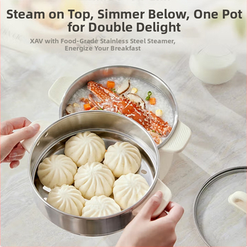 Elektrický hrniec na varenie s vnútorným tanierom z nerezovej ocele, objem 2.1–4 L, dvojité prevedenie, ovládanie gombami, rýchle parenie