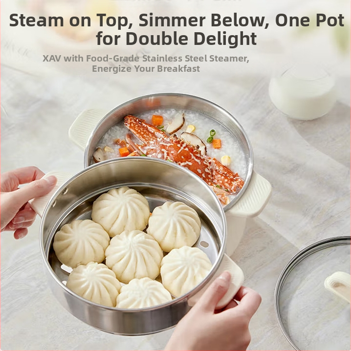 Elektrický hrniec na varenie s vnútorným tanierom z nerezovej ocele, objem 2.1–4 L, dvojité prevedenie, ovládanie gombami, rýchle parenie