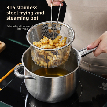 316 nerezovej ocele hrniec na smaženie a parenie so sitkom, pokrievka z nerezovej ocele, jednovrstné dno, vhodný pre všetky platne