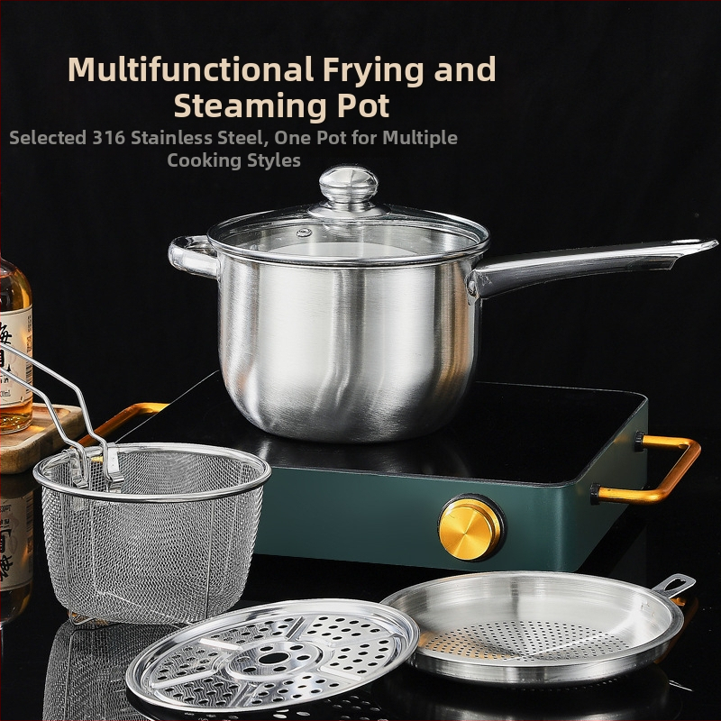 316 nerezovej ocele hrniec na smaženie a parenie so sitkom, pokrievka z nerezovej ocele, jednovrstné dno, vhodný pre všetky platne