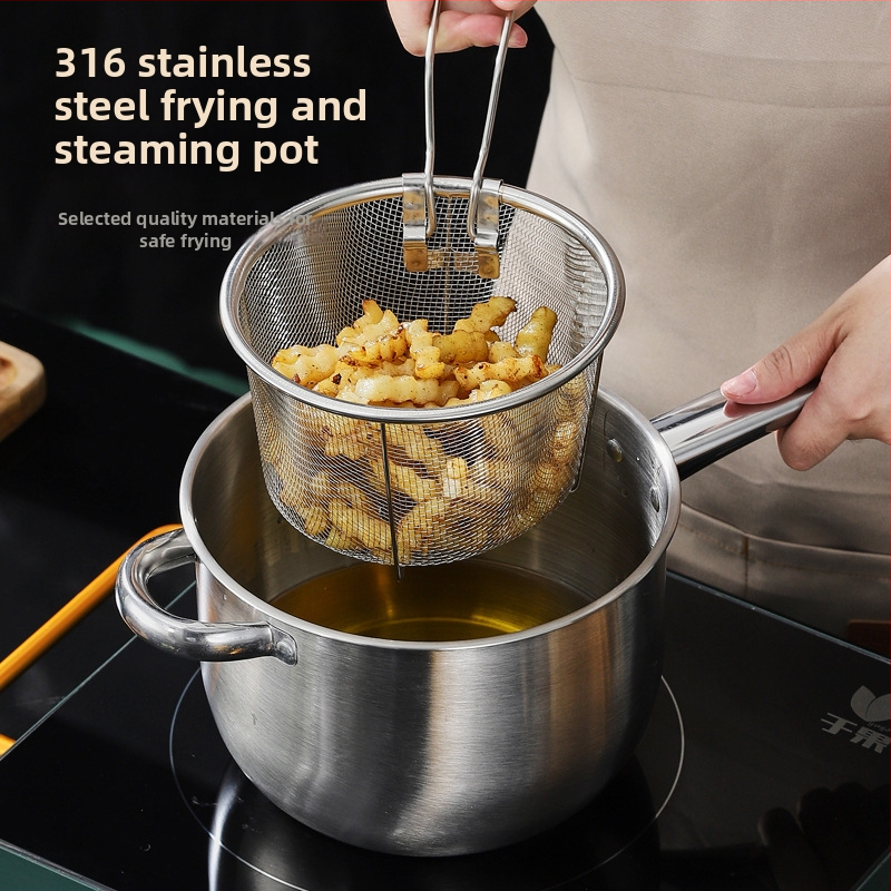316 nerezovej ocele hrniec na smaženie a parenie so sitkom, pokrievka z nerezovej ocele, jednovrstné dno, vhodný pre všetky platne