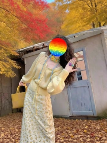 Kombinacija suknje i pletenog topa: duga suknja, poliester, korejsko-japanski stil, jesen 2025