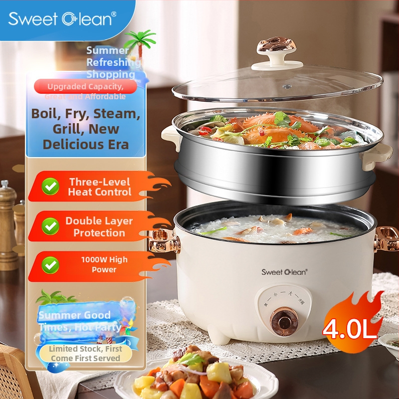 Мултифункционална електрическа тенджера за готвене на пара, алуминиева сплав съд, дъно за нагряване, 2 нива, подходяща за 2–3 души, с бързо образуване на пара