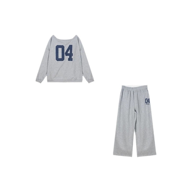 Dva dijelni set: top s dekolteom na laivu i izloženim ramenima, široke hlače, poliester, zimska sezona 2024, casual sportski stil