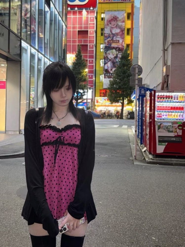 Top s točkicama i kardigan u japanskom retro stilu, dvodijelni set, nadahnut Shibuya