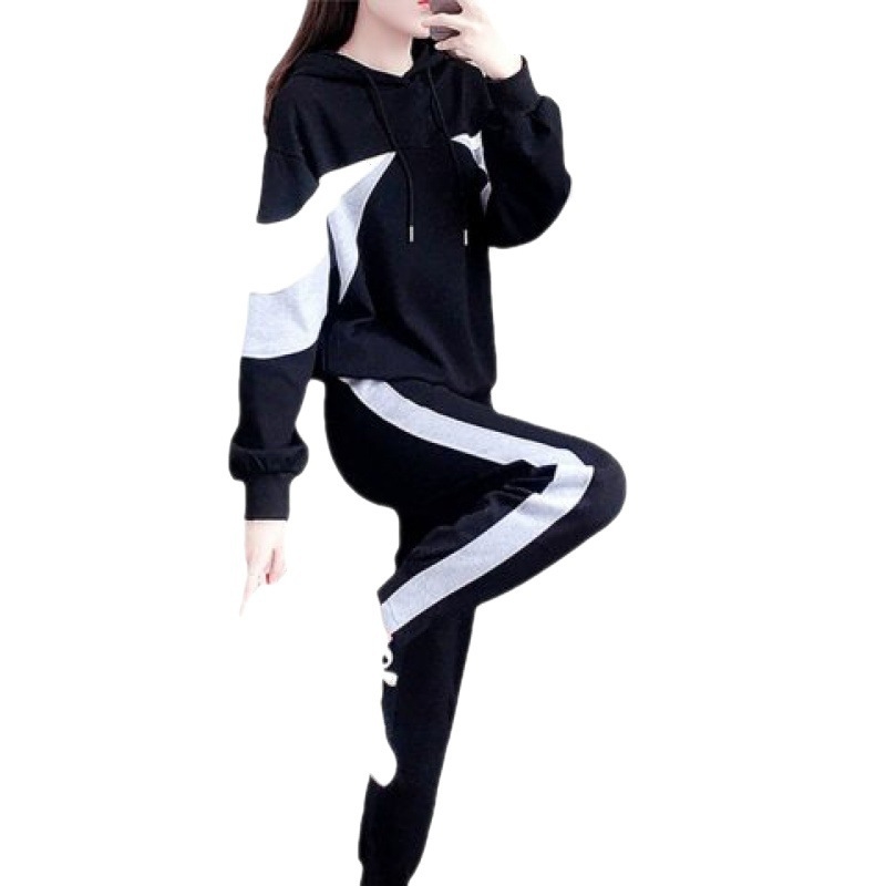 Ženski sportski set u korejskom stilu, opuštenog kroja, dvodijelni set, uzorak usklađen s bojama, poliester