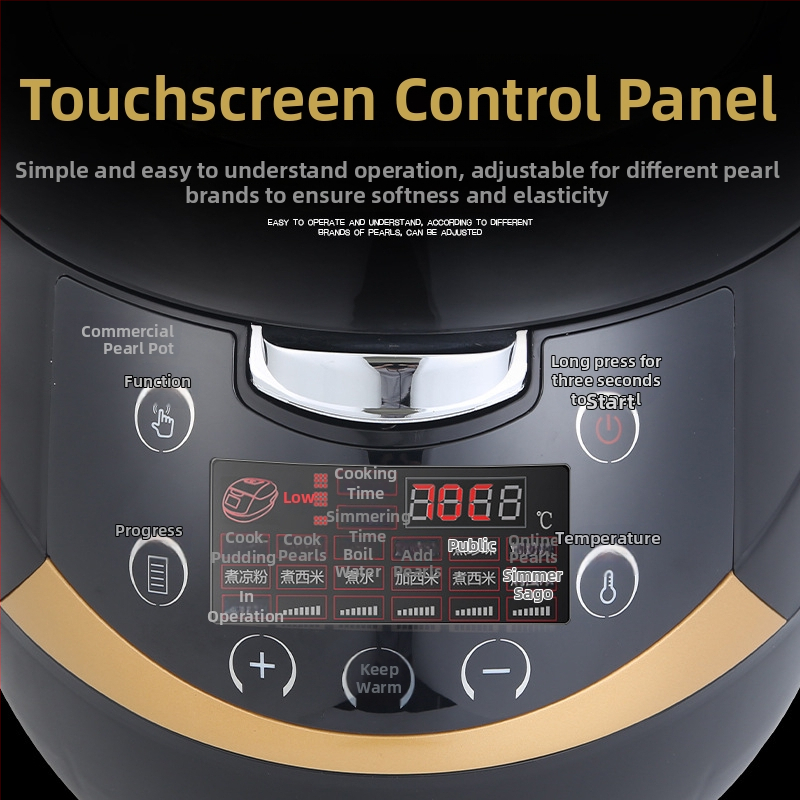 Automatický elektrický varič na čaj s perlami, určený pre obchody s čajom; kapacita 4,1–6 l; pre 5+ osôb; vnútorný anti-stick tank; tlačidkové ovládanie; udržiavanie teploty a rýchly pár
