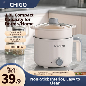 Chigo elektrický hrniec na varenie – objem 1,8 l, vnútorný zásobník z nehrdzavejúcej ocele, vykurovanie základne, ovládanie gombou, model ZNXG-71