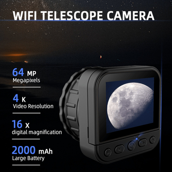 2,4G WiFi digitalni okular za astronomski teleskop, 64MP, 4K kamera i zaslon na okularu