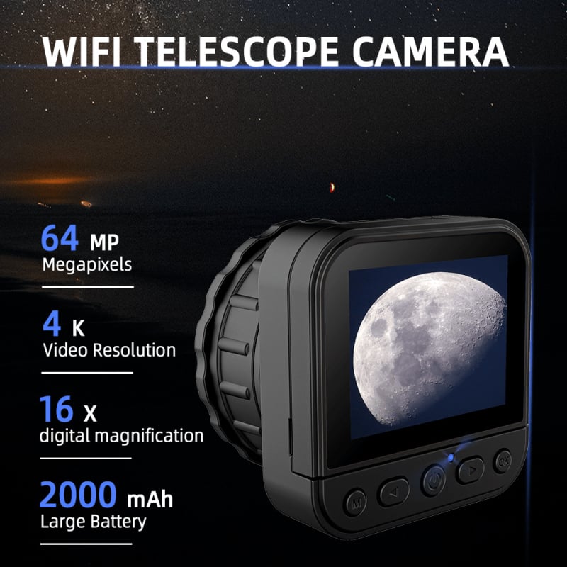 2,4G WiFi digitalni okular za astronomski teleskop, 64MP, 4K kamera i zaslon na okularu
