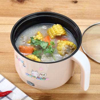 Електрическа тенджера за готвене с незалепващо вътрешно покритие, двуслоен пароварник, вместимост до 2 л, за общежитие, 1 човек, механично управление, Fujie