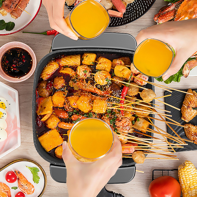 Ηλεκτρική κατσαρόλα- wok με Maifan πέτρα, αντικολλητικό, ενσωματωμένες πολυλειτουργίες, τετράγωνο στυλ Κορεατικού σχεδίου, 1500W, 220V