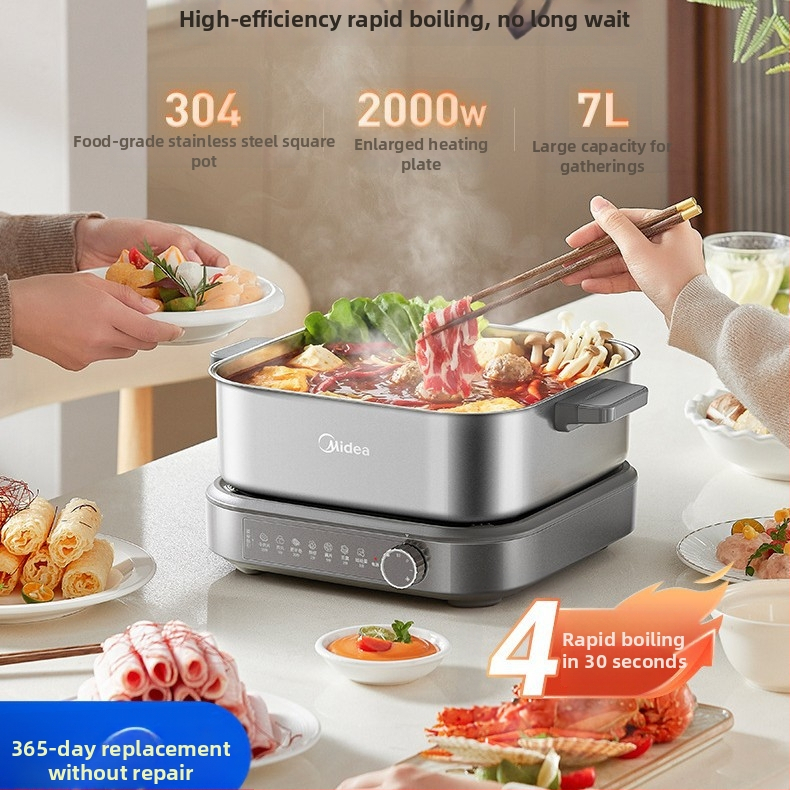 Midea Split-Type Lonac od nehrđajućeg čelika, električni lonac za kuhanje, 6L+ Kapacitet, 1501W+, Funkcija protiv suhog izgarivanja, Bez premaz, Kontrola gumbima